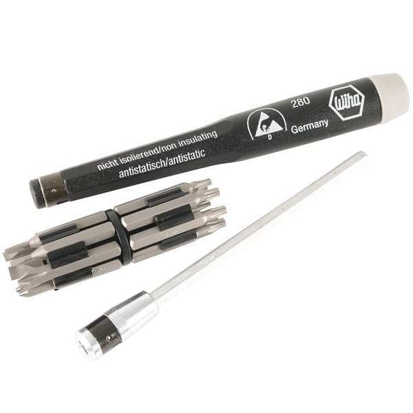 Wiha Slotted, Phillips, Torx Bit 8 in, Drive Size: 4 mm , Num. of pieces:16 - 75093