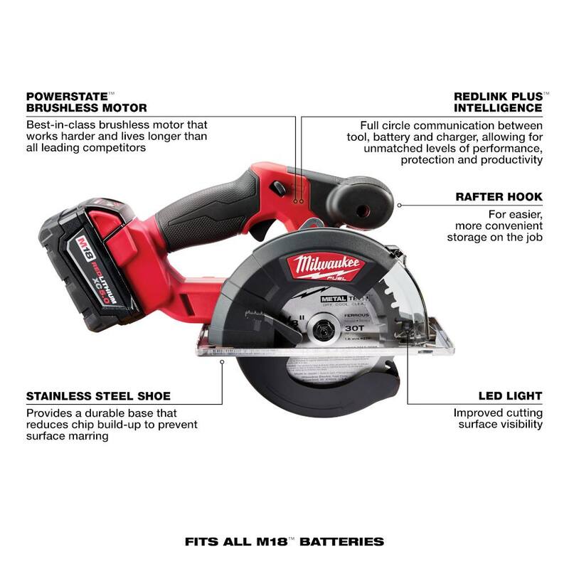 Sierra circular inalámbrica sin escobillas Milwaukee M18 FUEL de 18V de 5-3/8 pulg con batería de litio-ion XC de 8.0 Ah de ALTO RENDIMIENTO - 2782-20-48-11-1880.