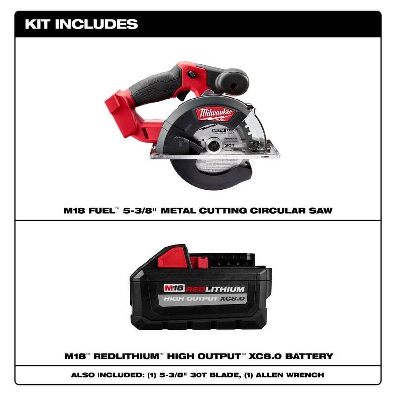 Sierra circular inalámbrica sin escobillas Milwaukee M18 FUEL de 18V de 5-3/8 pulg con batería de litio-ion XC de 8.0 Ah de ALTO RENDIMIENTO - 2782-20-48-11-1880.