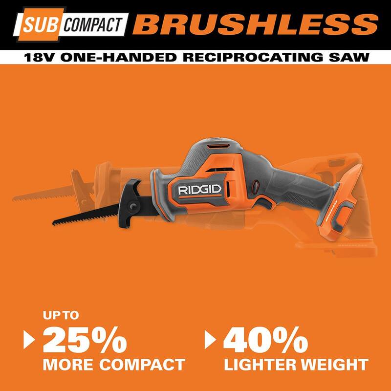 Sierra de sable reciprocante inalámbrica y compacta RIDGID 18V sin escobillas de una mano (Herramienta solamente) - R8648B
