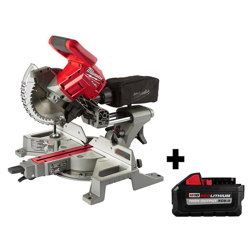 Sierra ingleteadora compuesta deslizante de bisel doble Milwaukee M18 FUEL de 18 V de ion de litio sin escobillas inalámbrica de 7-1/4 pulgadas con batería de 8.0 Ah - 2733-20-48-11-1880.