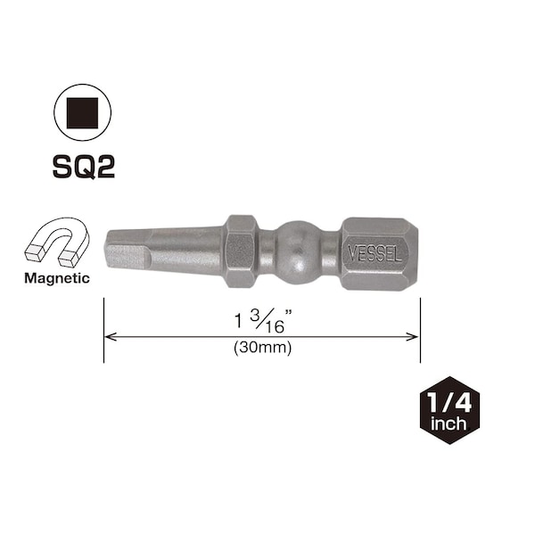Vessel IMPACT BALL Torsion Bit SQ2x30, PK2 - IBSQ230P2