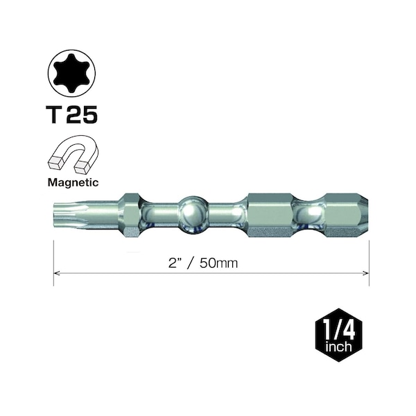 Vessel IMPACT BALL Torsion Bit T25x50, PK25 - IBTX2550P25K