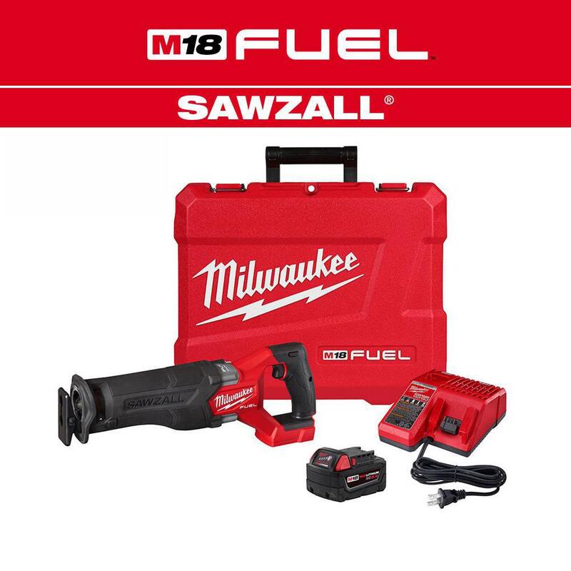 Milwaukee M18 FUEL 18V Sierra recíproca inalámbrica sin escobillas de iones de litio SAWZALL Kit de sierra de vaivén con una batería de 5.0 Ah, cargador y estuche - 2821-21.