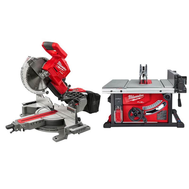 Sierra ingleteadora compuesta deslizante inalámbrica con bisel doble Milwaukee M18 FUEL de 18V de 10 pulgadas con sierra de mesa de 8-1/4 pulgadas de ion de litio sin escobillas - 2734-20-2736-20.