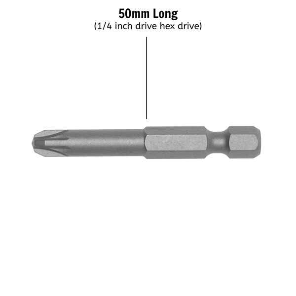 Teng Tools 3 Piece 1/4" Drive Hex Drive 50mm Long PZ3 Pozidriv Bit Set - PZ5000303