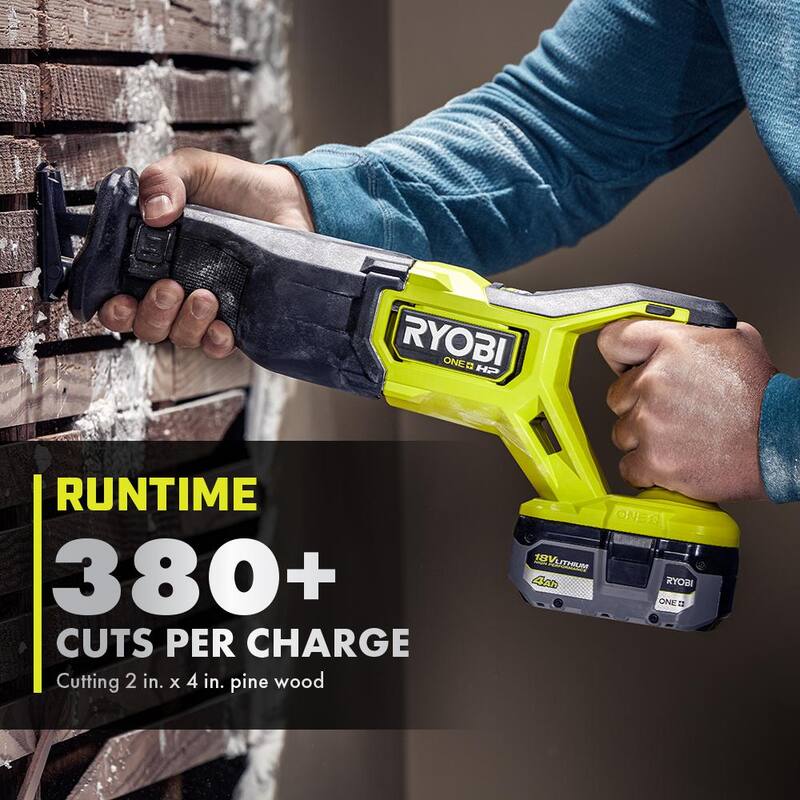 Sierra reciproca inalámbrica RYOBI ONE+ HP 18V sin escobillas con batería de alto rendimiento de 4.0 Ah de iones de litio - PBLRS01B-PBP004.