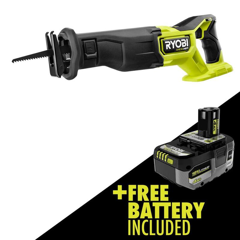 Sierra reciproca inalámbrica RYOBI ONE+ HP 18V sin escobillas con batería de alto rendimiento de 4.0 Ah de iones de litio - PBLRS01B-PBP004.