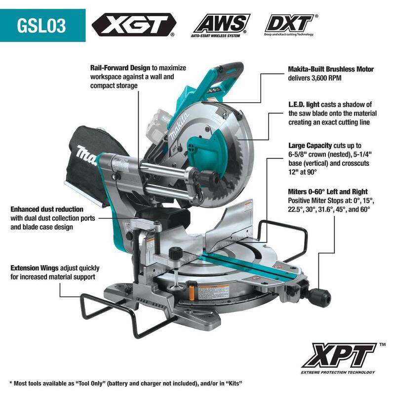Sierra ingleteadora compuesta deslizante de bisel doble sin escobillas inalámbrica Makita 40V máx XGT de 10 pulgadas, Kit compatible con AWS (4.0Ah) - GSL03M1