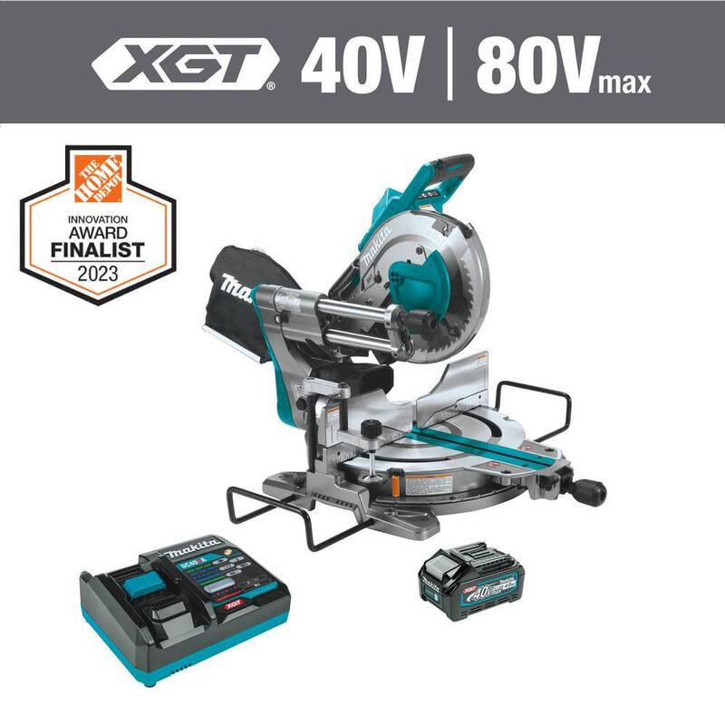 Sierra ingleteadora compuesta deslizante de bisel doble sin escobillas inalámbrica Makita 40V máx XGT de 10 pulgadas, Kit compatible con AWS (4.0Ah) - GSL03M1
