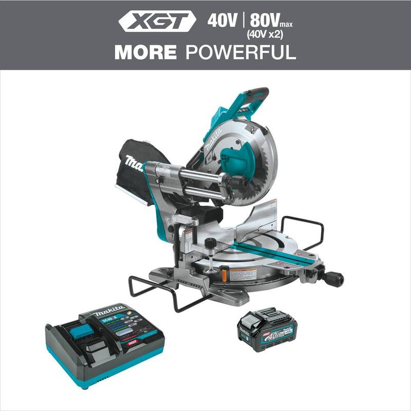 Sierra ingleteadora compuesta deslizante de bisel doble sin escobillas inalámbrica Makita 40V máx XGT de 10 pulgadas, Kit compatible con AWS (4.0Ah) - GSL03M1