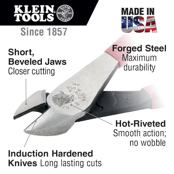 Klein Tools 7 1/8 in High Leverage Diagonal Cutting Plier Standard Cut Oval Nose Uninsulated - D228-7