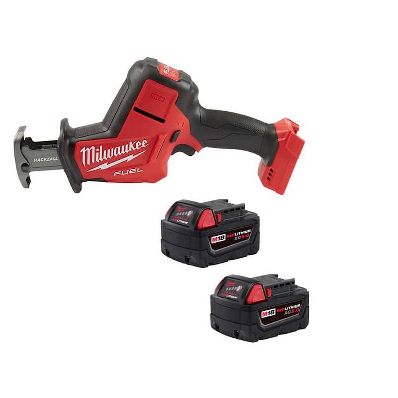Sierra recíproca Milwaukee M18 FUEL de 18 voltios de ion de litio sin escobillas, inalámbrica, HACKZALL, con (2) baterías M18 5.0Ah - 2719-20-48-11-1852