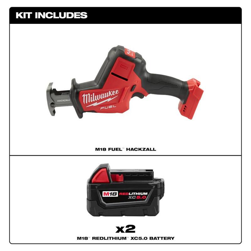 Sierra recíproca Milwaukee M18 FUEL de 18 voltios de ion de litio sin escobillas, inalámbrica, HACKZALL, con (2) baterías M18 5.0Ah - 2719-20-48-11-1852