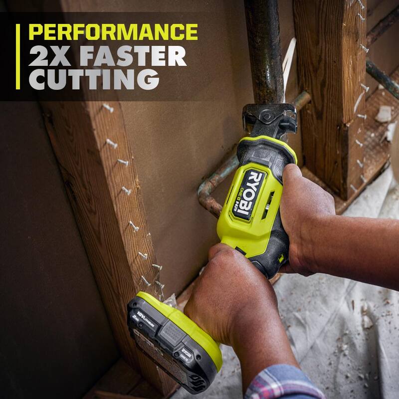 RYOBI ONE+ HP 18V Sierra alternativa compacta inalámbrica de una mano sin escobillas (Herramienta solamente) - PSBRS02B