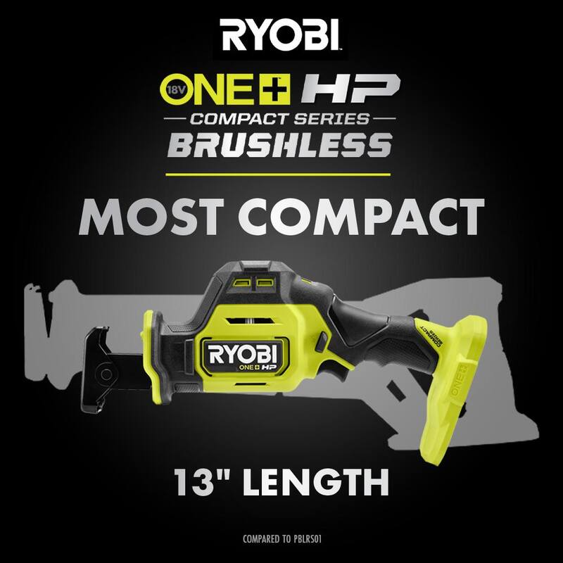 RYOBI ONE+ HP 18V Sierra alternativa compacta inalámbrica de una mano sin escobillas (Herramienta solamente) - PSBRS02B