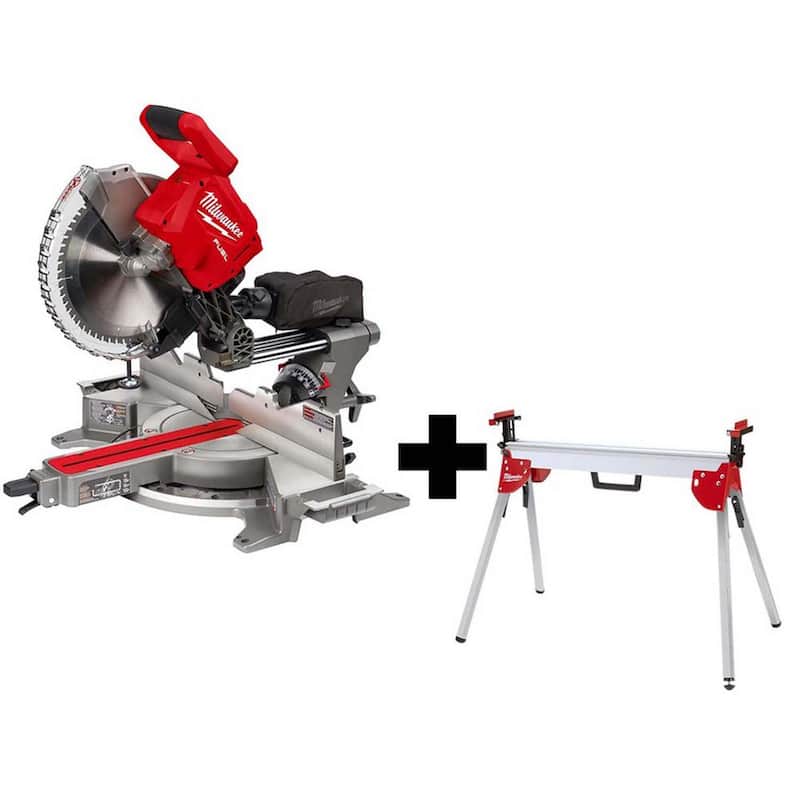 Sierra ingleteadora deslizante compuesta de bisel doble Milwaukee M18 FUEL 18V de 12 pulgadas con soporte (herramienta solamente) - 2739-20-48-08-0551
