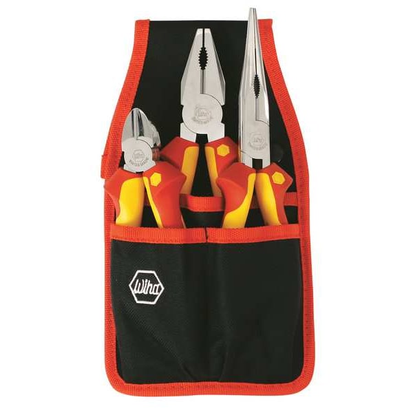 Wiha 3 Piece Bi-Material Grip Plier Set Insulated Handle - 32873