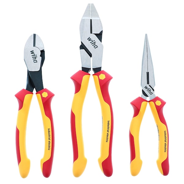Wiha 3 Piece Insulated Industrial Grip Pliers and Cutters Set - 32968