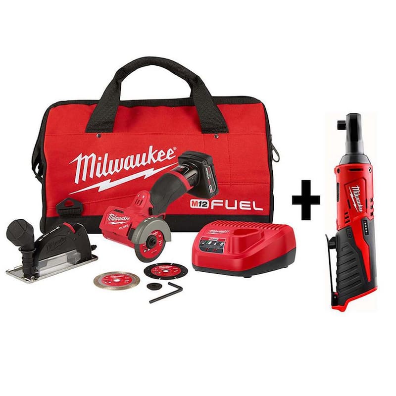 Milwaukee M12 FUEL 12V 3 pulgadas Sierra de corte inalámbrica sin escobillas de iones de litio Kit con M12 3/8 pulgadas Ratchet - 2522-21XC-2457-20