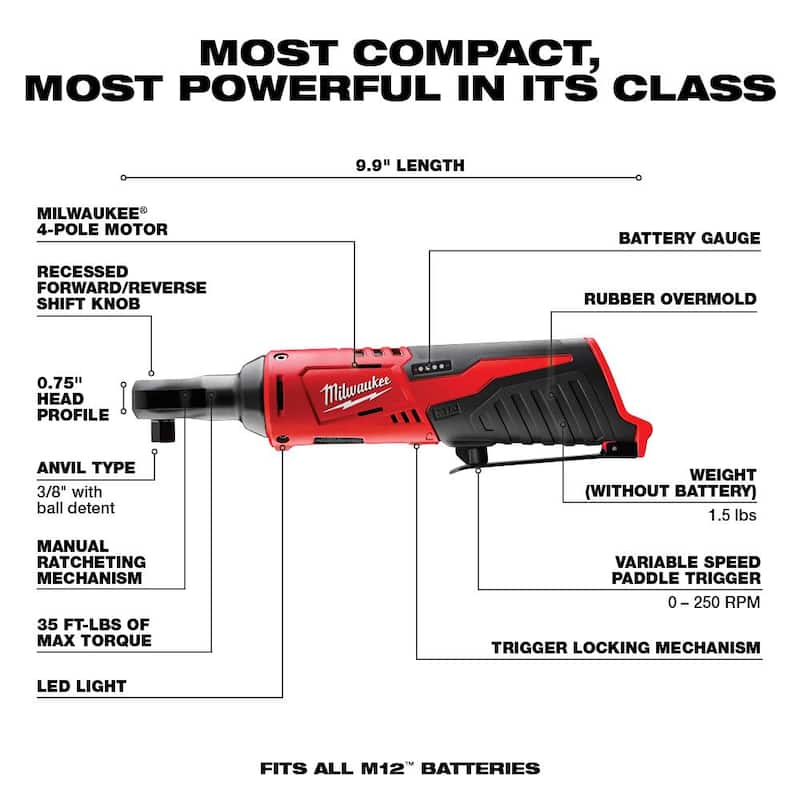 Milwaukee M12 FUEL 12V 3 pulgadas Sierra de corte inalámbrica sin escobillas de iones de litio Kit con M12 3/8 pulgadas Ratchet - 2522-21XC-2457-20