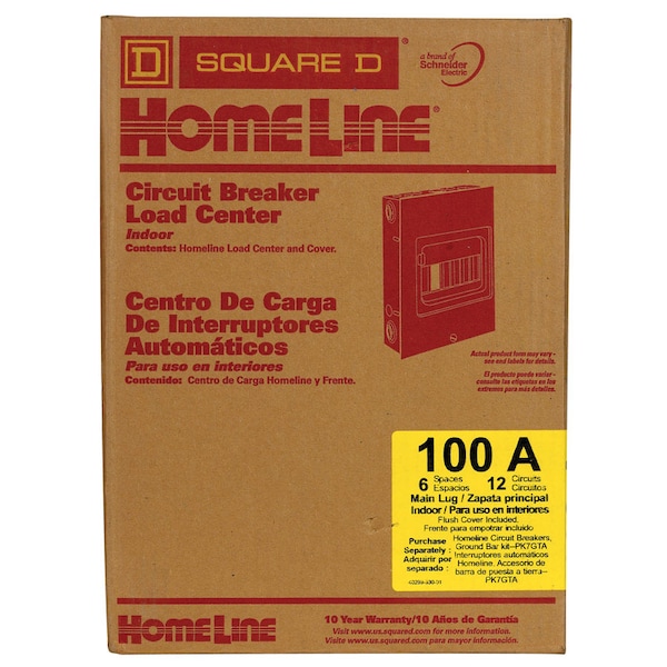 Square D Load Center, 6 Spaces, 100A, 120/240V AC, 1 Phase - HOM612L100FCP