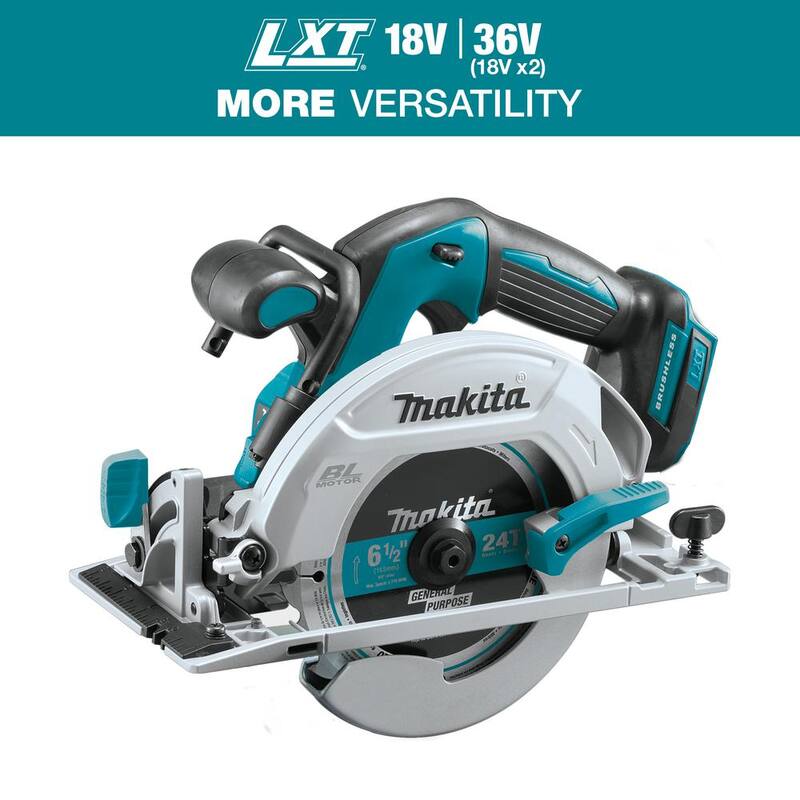 Sierra circular inalámbrica Makita 18V LXT de iones de litio sin escobillas de 6-1/2 pulgadas con freno eléctrico y hoja de carburo de 24 dientes (solo herramienta) - XSH03Z
