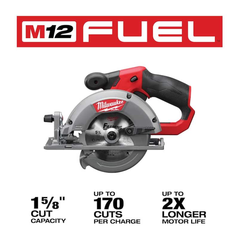 Sierra circular inalámbrica Milwaukee M12 FUEL 12V de Litio-Ion sin escobillas de 5-3/8 pulgadas (Herramienta solamente) - 2530-20