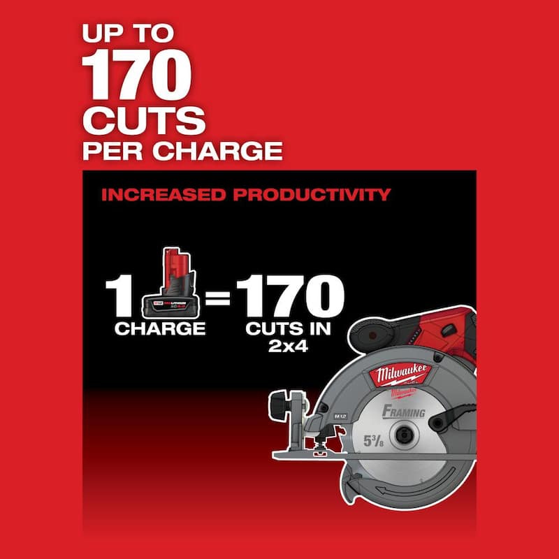 Sierra circular inalámbrica Milwaukee M12 FUEL 12V de Litio-Ion sin escobillas de 5-3/8 pulgadas (Herramienta solamente) - 2530-20