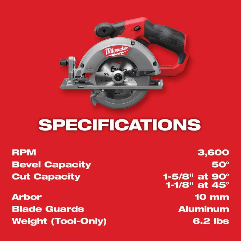 Sierra circular inalámbrica Milwaukee M12 FUEL 12V de Litio-Ion sin escobillas de 5-3/8 pulgadas (Herramienta solamente) - 2530-20