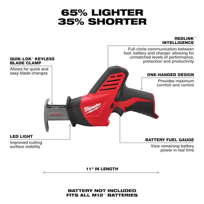 Sierra reciproca inalámbrica Milwaukee M12 12V Lithium-Ion HACKZALL (Herramienta solamente) - 2420-20