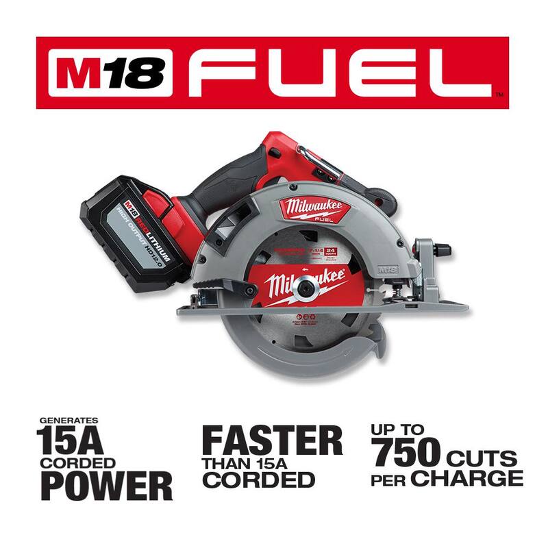 Sierra circular inalámbrica Milwaukee M18 FUEL 18V de ion de litio sin escobillas de 7-1/4 pulg. con un juego de batería de 12.0Ah, cargador, y bolsa de herramientas - 2732-21HD