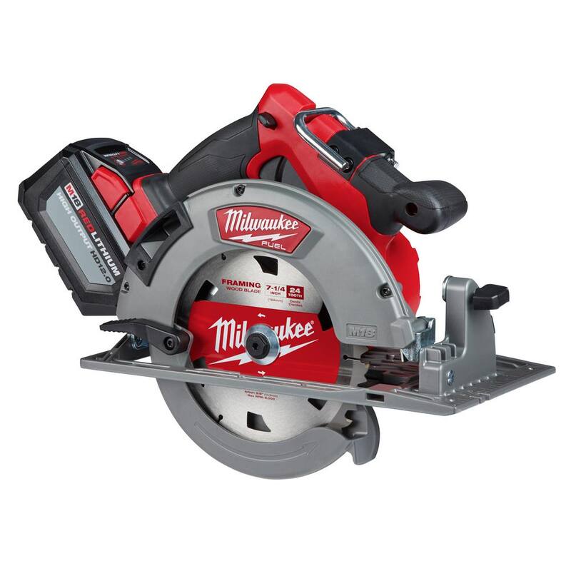 Sierra circular inalámbrica Milwaukee M18 FUEL 18V de ion de litio sin escobillas de 7-1/4 pulg. con un juego de batería de 12.0Ah, cargador, y bolsa de herramientas - 2732-21HD
