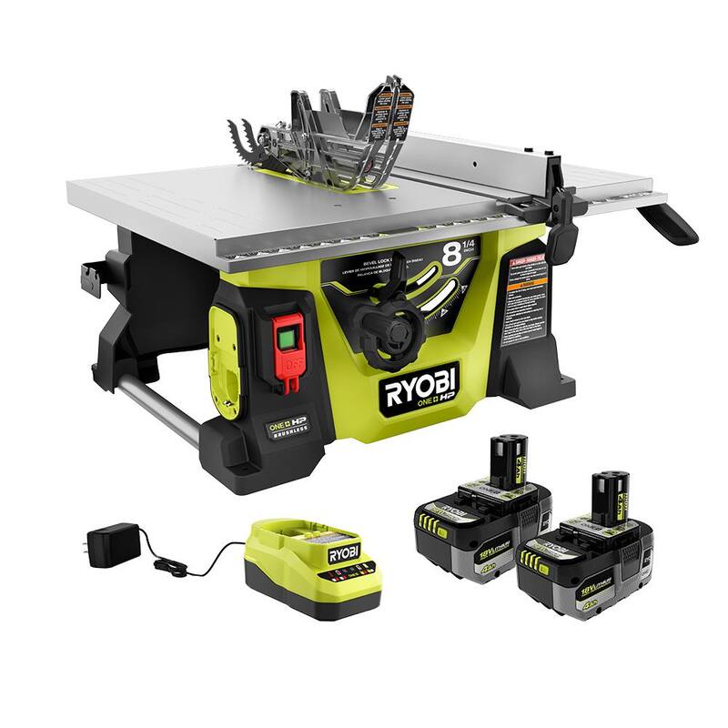 RYOBI ONE+ HP 18V Sierra de mesa portátil para sitios de trabajo compacta e inalámbrica de 8-1/4 in. sin escobillas con kit de (2) baterías de 4.0 Ah y cargador - PBLTS01K