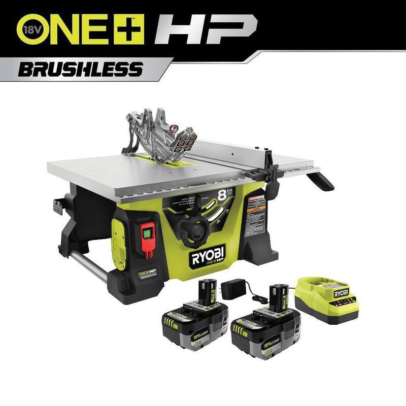 RYOBI ONE+ HP 18V Sierra de mesa portátil para sitios de trabajo compacta e inalámbrica de 8-1/4 in. sin escobillas con kit de (2) baterías de 4.0 Ah y cargador - PBLTS01K