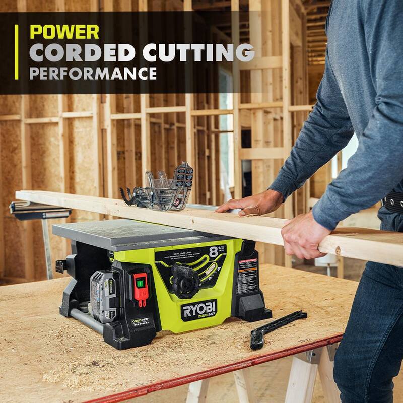 RYOBI ONE+ HP 18V Sierra de mesa portátil para sitios de trabajo compacta e inalámbrica de 8-1/4 in. sin escobillas con kit de (2) baterías de 4.0 Ah y cargador - PBLTS01K