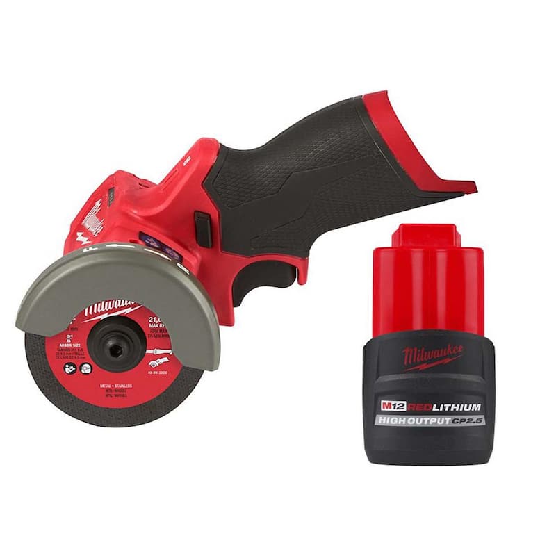 Sierra de corte sin escobillas inalámbrica de litio de 12V Milwaukee M12 FUEL de 3 pulgadas con batería de alta capacidad de 2.5Ah - 2522-20-48-11-2425