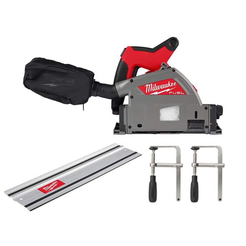 Sierra circular sin cable Milwaukee M18 FUEL 18V de 6-1/2 pulgadas con función de inmersión, batería de iones de litio y raíl guía de 31 pulgadas, incluye tornillos de sujeción para raíl guía - 2831-20-48-08-0570-48-08-0573