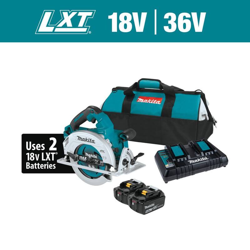 Sierra circular inalámbrica sin escobillas Makita 18V X2 LXT de 7-1/4 pulgadas con batería de litio (36V) - XSH06PT, Kit de 5.0Ah