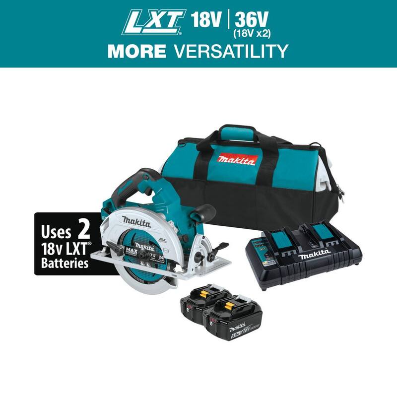 Sierra circular inalámbrica sin escobillas Makita 18V X2 LXT de 7-1/4 pulgadas con batería de litio (36V) - XSH06PT, Kit de 5.0Ah