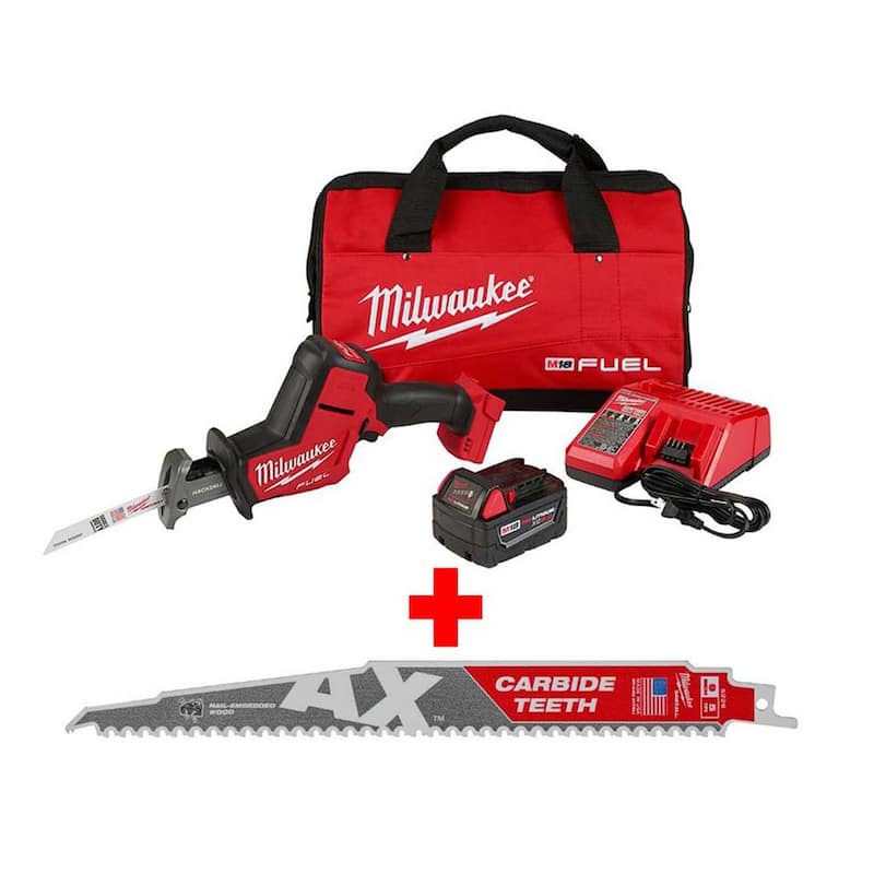 Sierra recíproca inalámbrica Milwaukee M18 FUEL 18V de ion de litio sin escobillas HACKZALL Kit con dientes de carburo AX SAWZALL Blade - 2719-21-48-00-5226