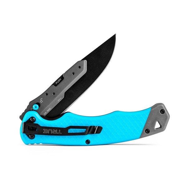 True Brands Swift Edge Replaceable Blade 4 Fast Flip Knife with Blue TPR Handle - TRU-FMK-1002