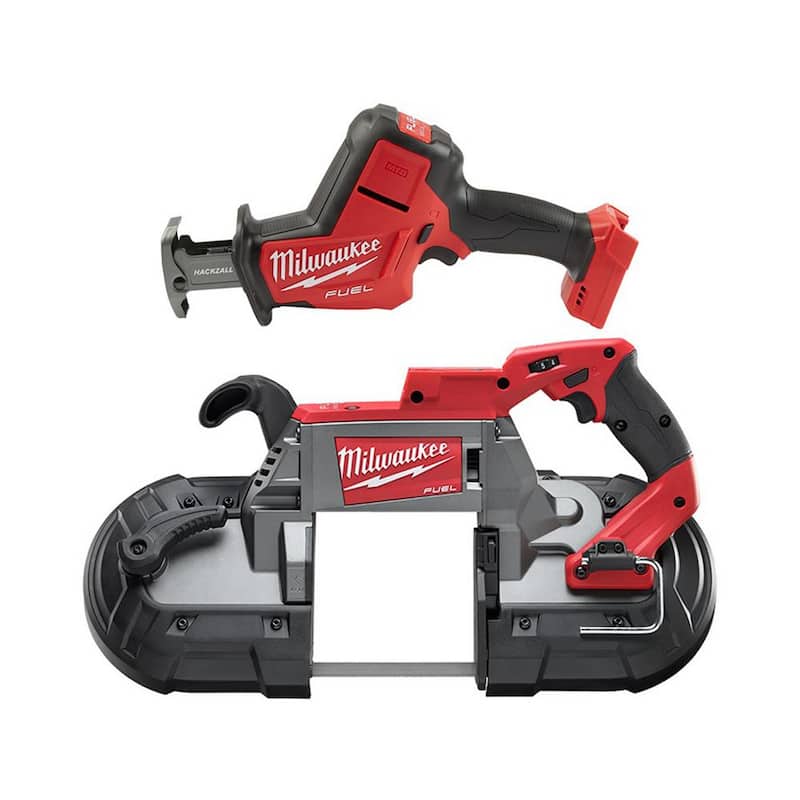 Sierra de banda inalámbrica Milwaukee M18 FUEL 18V de corte profundo con sistema de batería de iones de litio sin escobillas, junto con sierra reciproca M18 FUEL HACKZALL - 2729-20-2719-20.