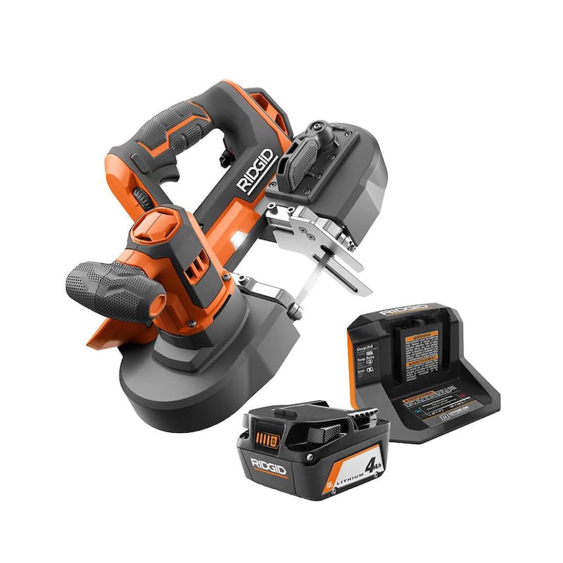 Sierra de cinta compacta inalámbrica RIDGID 18V con (1) batería de 4.0 Ah y cargador - R8604KN