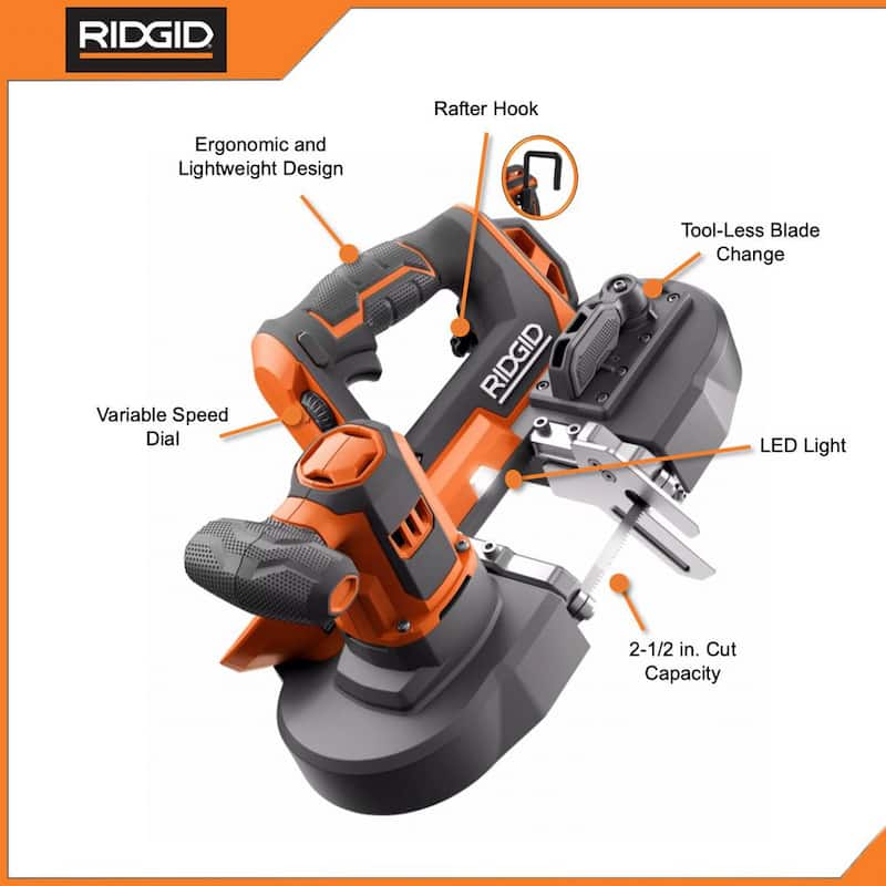 Sierra de cinta compacta inalámbrica RIDGID 18V con (1) batería de 4.0 Ah y cargador - R8604KN