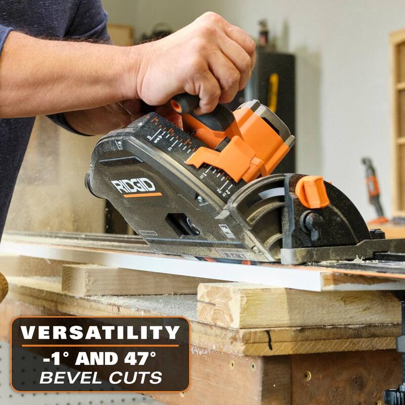 SIERA DE PISTA INALÁMBRICA SIN ESCOBILLAS RIDGID 18V (Herramienta solamente) con (2) Pistas de 27-1/2 pulg., (1) Pista de 60 pulg., y (4) Barras Conectoras - R48630B-AC60TS