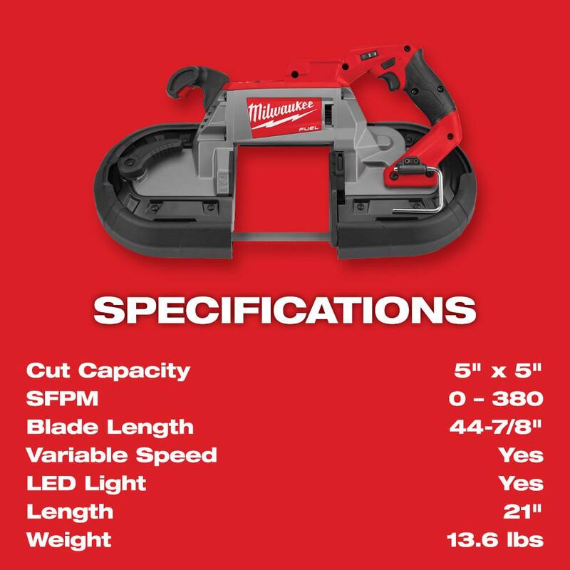 Sierra de banda inalámbrica de corte profundo Milwaukee M18 FUEL 18V de iones de litio sin escobillas con doble gatillo con Kit de dos baterías de 5.0 Ah - 2729S-22.