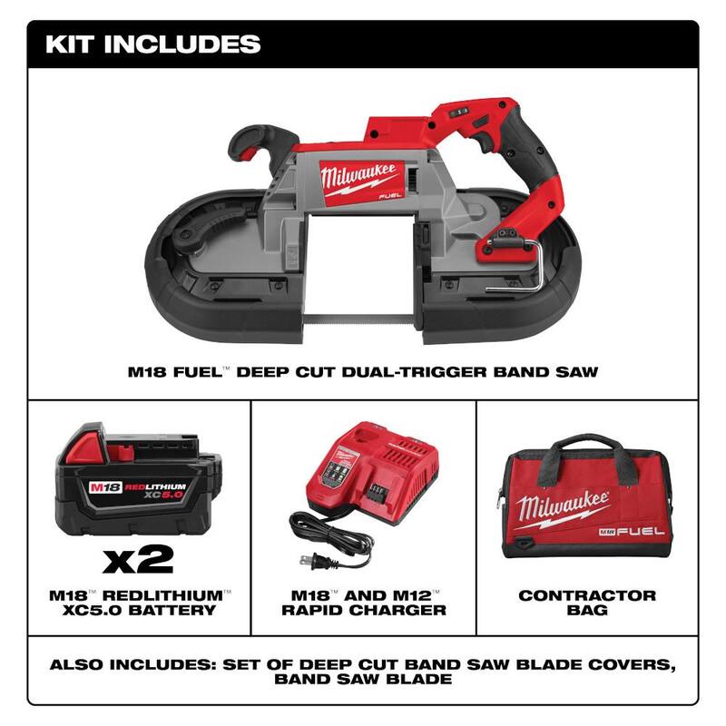 Sierra de banda inalámbrica de corte profundo Milwaukee M18 FUEL 18V de iones de litio sin escobillas con doble gatillo con Kit de dos baterías de 5.0 Ah - 2729S-22.