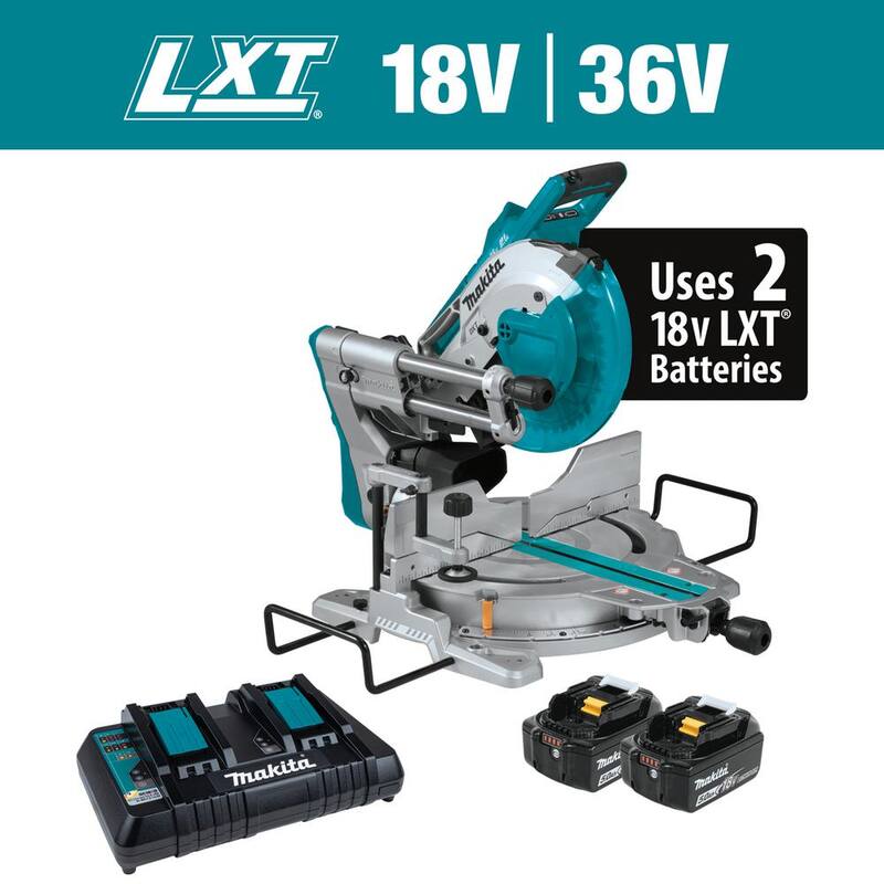 Sierra ingletadora deslizante compuesta doble bisel sin escobillas inalámbrica de 10 pulgadas con láser, kit de ion de litio LXT de 36V de 18V 5.0Ah X2 de Makita - XSL06PT.