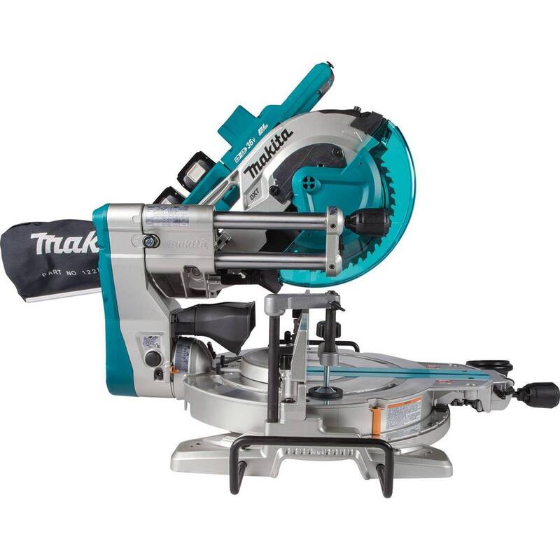 Sierra ingletadora deslizante compuesta doble bisel sin escobillas inalámbrica de 10 pulgadas con láser, kit de ion de litio LXT de 36V de 18V 5.0Ah X2 de Makita - XSL06PT.